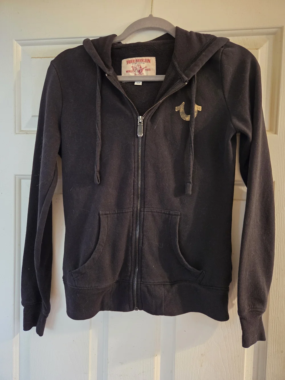 True Religion Black Zip-Up Hoodie with Gold Logo